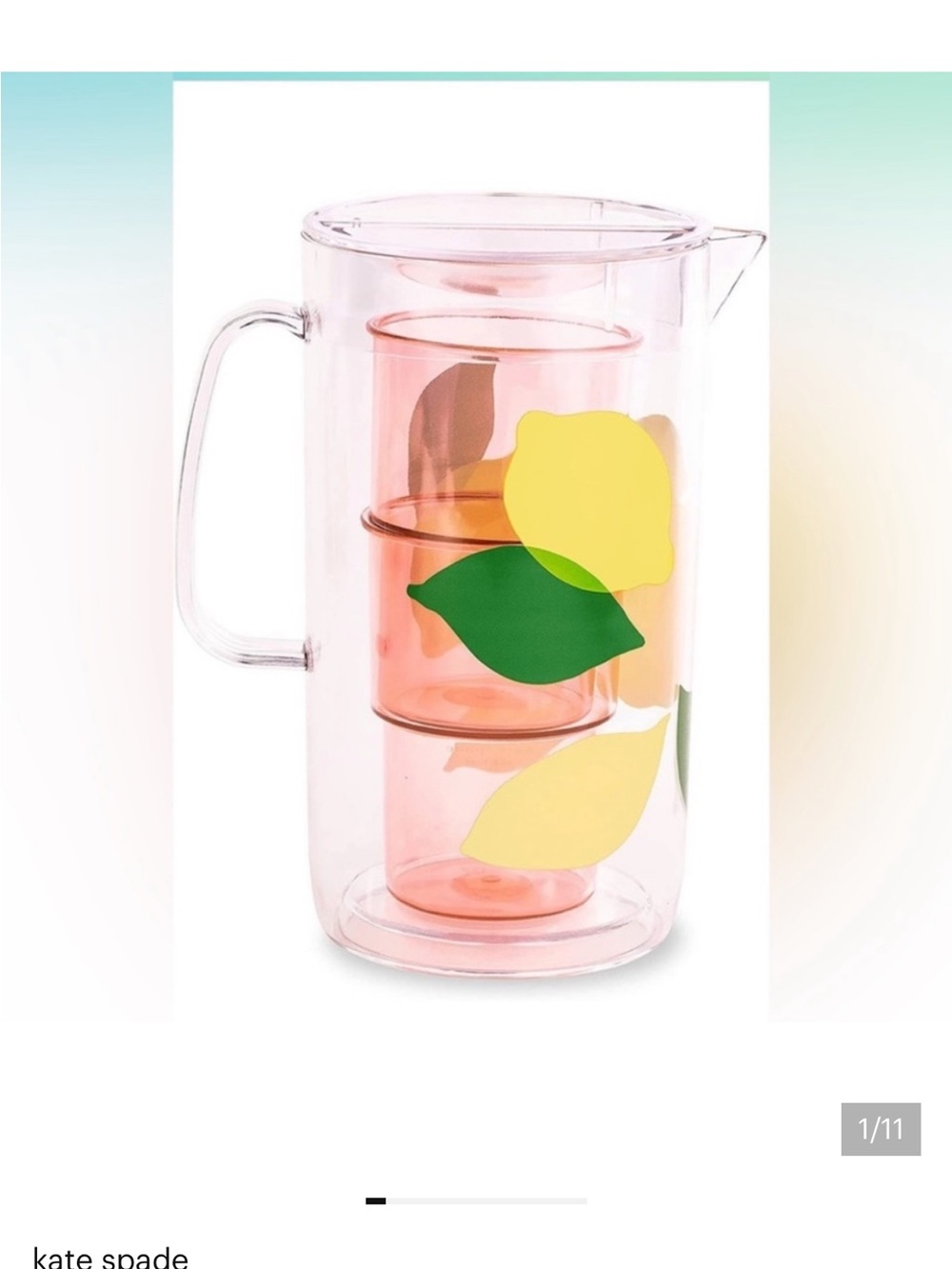 kate spade Lemonade Pitcher and 2 pink cups